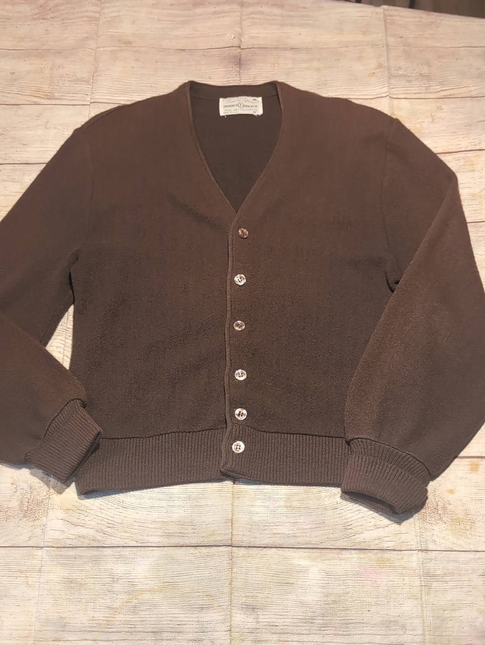 Robert Bruce By Arnold Palmer Vtg 70's  100% Orlon Acrylic Brown Cardigan Size M